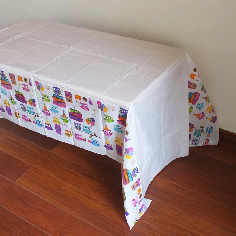Disposable Plastic Table Cloth Owl Cartoon Table Cover