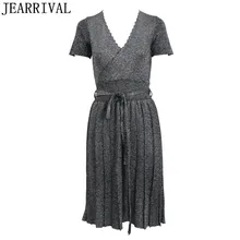 Runway Knitted Summer Dress 2017 New Elegant Women Sequins Color Sexy V Neck Pleated Office Evening