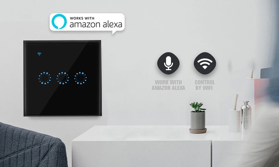 Черный ЕС/Великобритании Smart Wi-Fi настенный сенсорный выключатель 1/2/3 Стекло Панель светильник выключатель Ewelink приложение Голосовое управление от Alexa Google Home