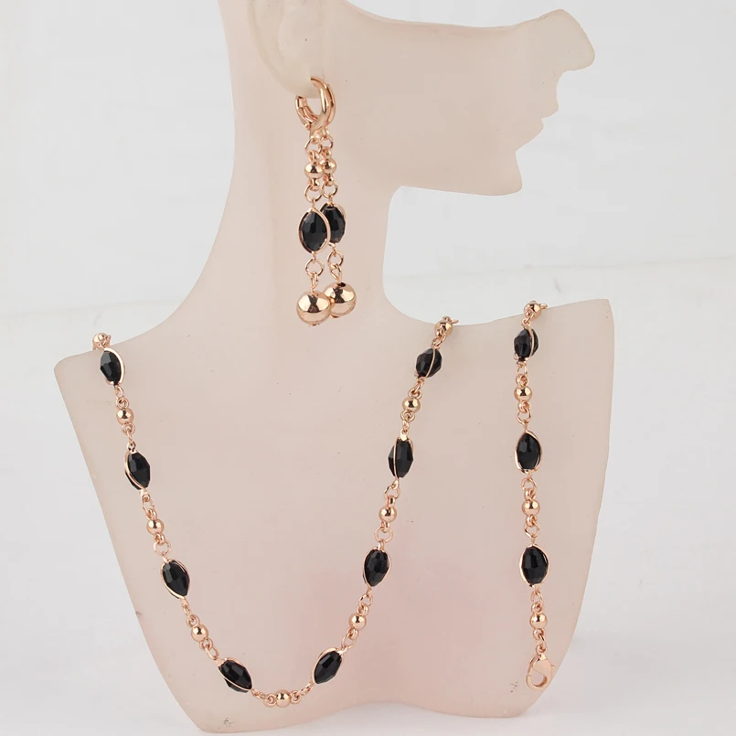 

Free Shipping Fashion Women's Gold-color Black Austrian Crystal Necklace Bracelet Earrings Wedding/Bride Jewelry Sets Gift