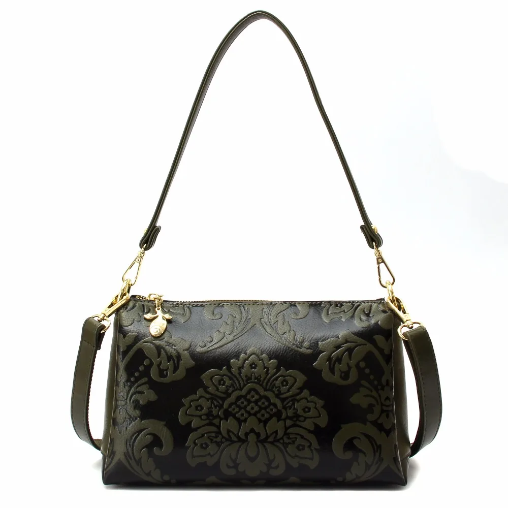 

Chinese Style Retro Handbag Exquisite Embossed Flower Women Messenger Bag PU Leather Multi-layer Practical Female Shoulder Bag