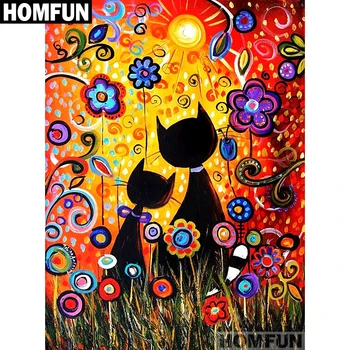 

HOMFUN Full Square/Round Drill 5D DIY Diamond Painting "Cat & flower" Embroidery Cross Stitch 5D Home Decor Gift A01344