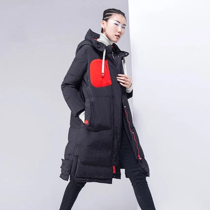 AYUNSUE/Высококачественная зимняя куртка для женщин, новинка года, толстая белая парка на утином пуху, европейская парка с капюшоном Orang/Черная Женская длинная куртка LX281 - Цвет: Black