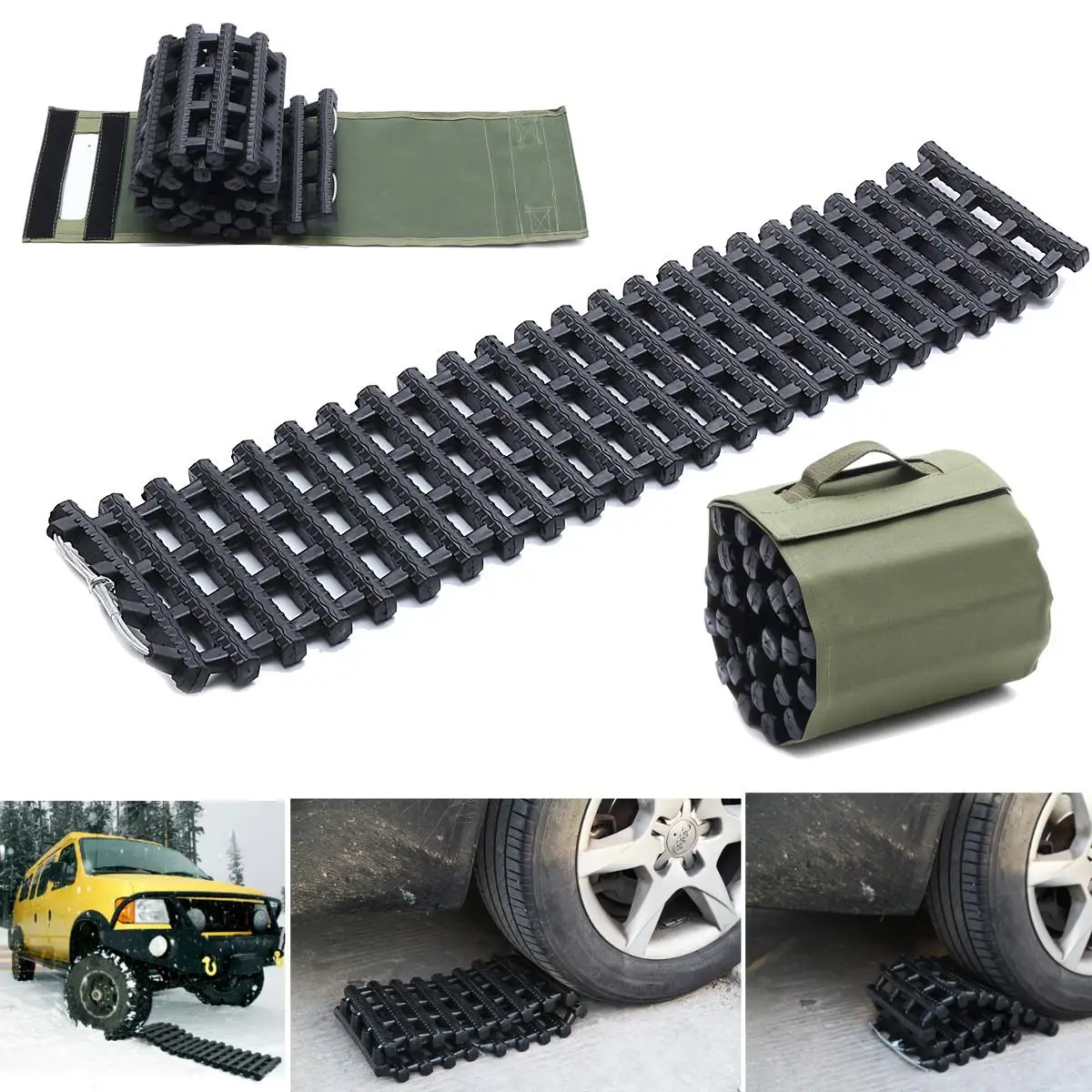 

100cm Car Recovery Rescue Track Traction Offroad Sand Snow Chains Tire Ladder Folding Universal Fit Car Maintenance Black