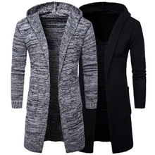 

Hot Sale Men Cardigan Sweatshirts Thicken Slim Hooded Solid Knitting Coat Gray Black Casual Trend Outware Long Sleeve