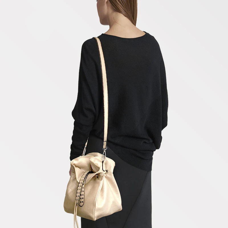 

Fashion Rivet Handle Women's Handbags Drawstring Bucket Bags for Women Crossbody Bag Casual Pu Ladies Shoulder Messenger Bags