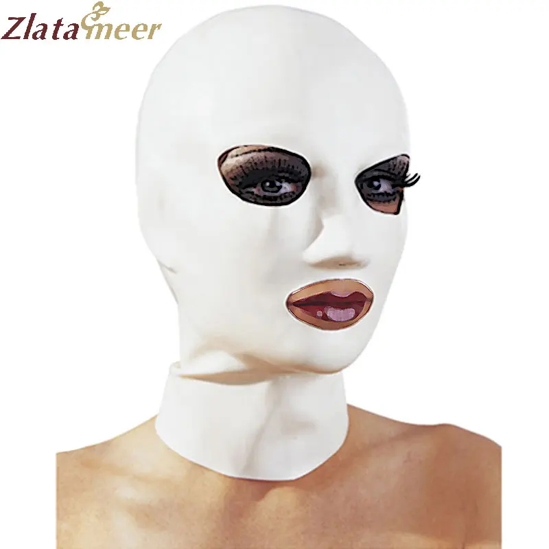 Unisex White Rubber Latex Mask Plus Size Fetish Zentai Hood Open Eyes