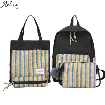 

Aelicy Women Wild Shoulder Bag 4pcs/set Composite Bag Nylon Backpack Plaid Zipper School Bag For Teenage Girls Sac A Main Femme