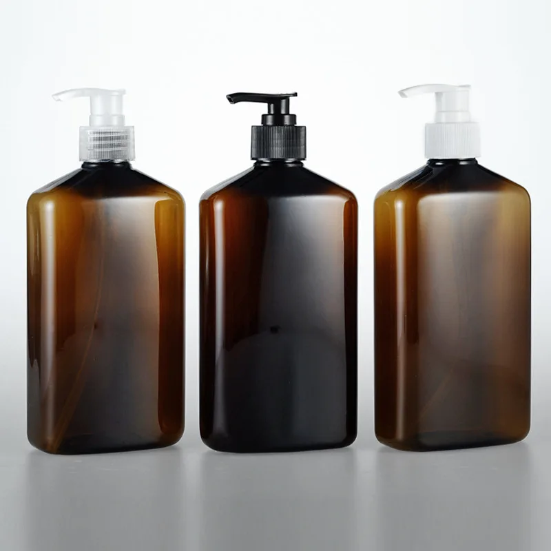 

1pcs 500ml brown flat bottle screw pump bottle Shampoo Shower Gel Lotion empty bottle Hand sanitizer Sub-bottle wholesale BQ076