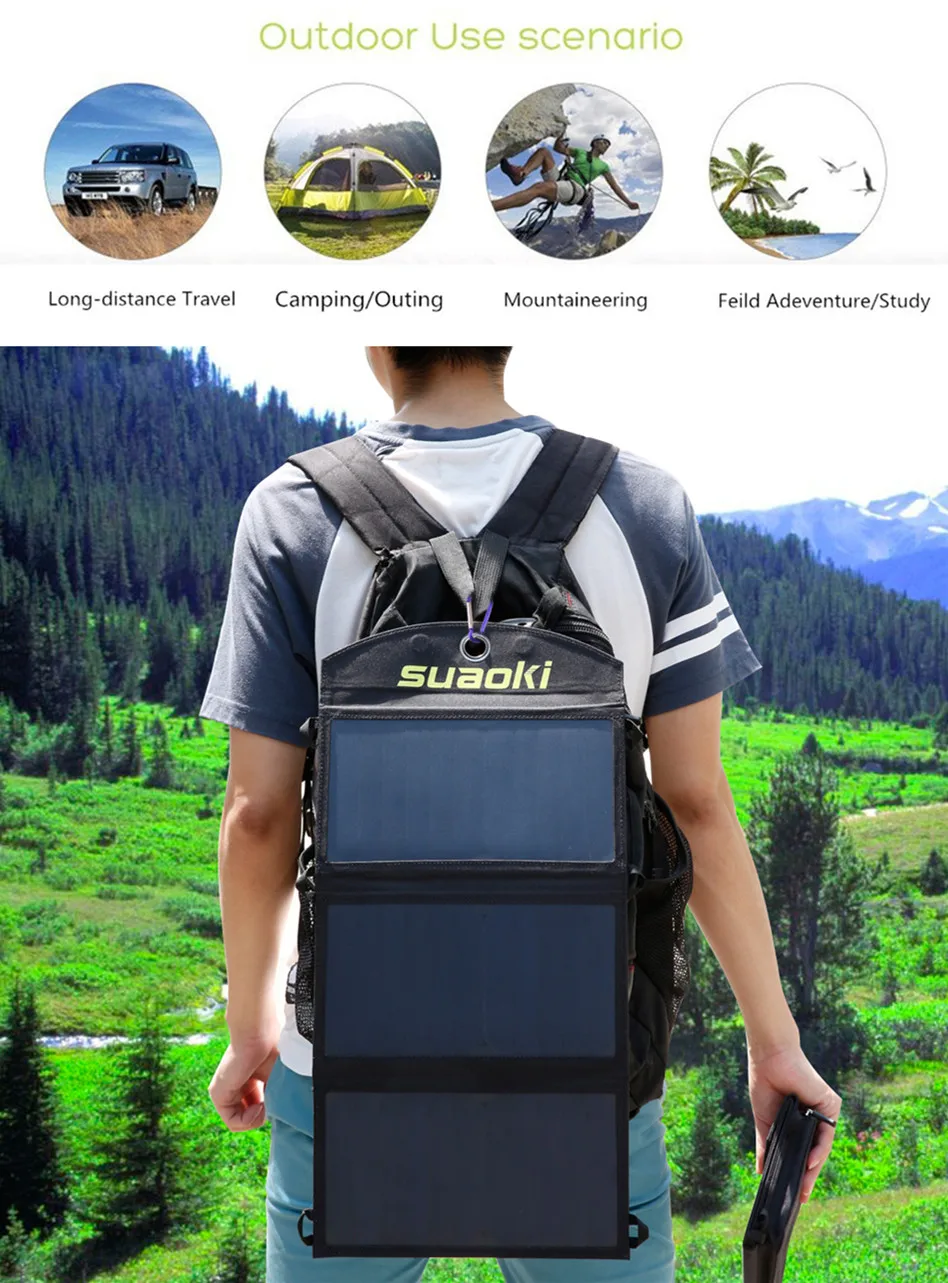 Suaoki 20W Portable Foldable Solar Panel Battery Solar Charger Mobile Power Bank Battery Battery Ch