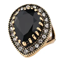 

2017 Big Water Drops black Punk Ring For Women Plating Gold Mosaic CZ Zircon Turkey Jewelry Vintage Wedding Fine RING E2788