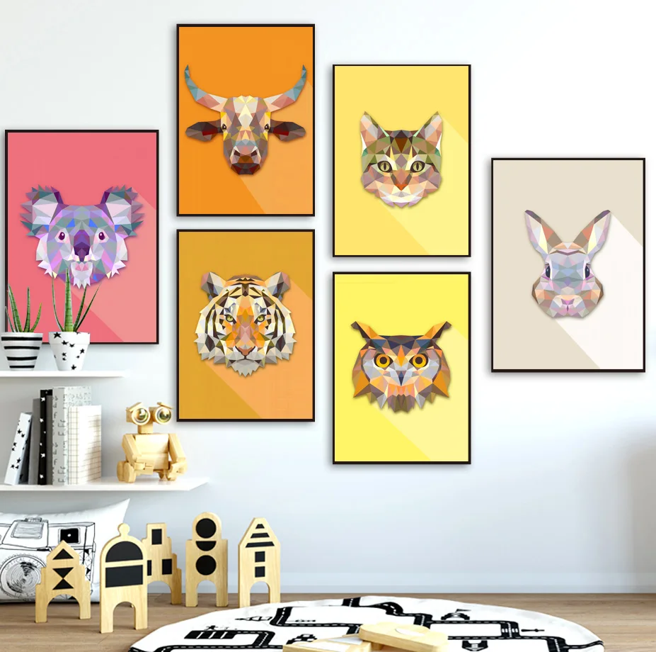 

Koala Rabbit Wolf Colorful Geometric Wall Art Canvas Painting Nordic Posters And Prints Wall Pictures Kids Room Nursery Decor