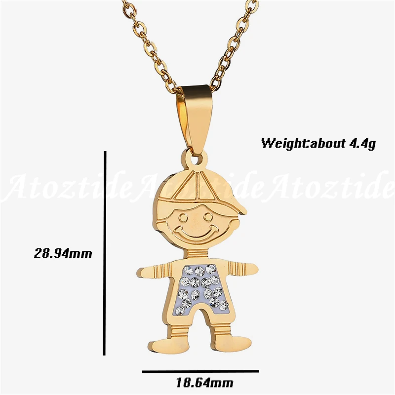 Fashion-Rhinestone-Boy-Girl-Family-Necklace-For-Women-Lovely-Stainless-Steel-Figure-Son-daughter-Chain-Necklace