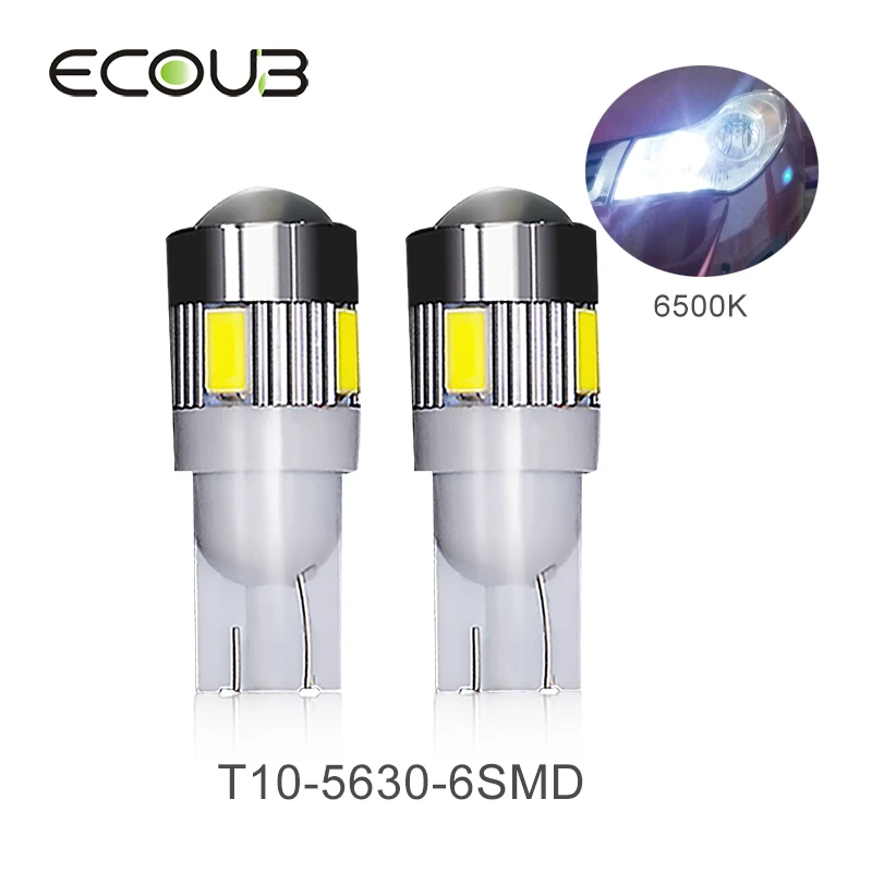 

2 Pcs W5W LED T10 Car Light Bulb White Color Parking Interior Turn Signal DRL 12v Reading Light 5630 6 SMD Trunk Auto Lights
