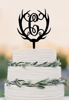 

Cake topper -antler cake topper for wedding-custom letter B with antlers-unique cake topper-monogram cake topper