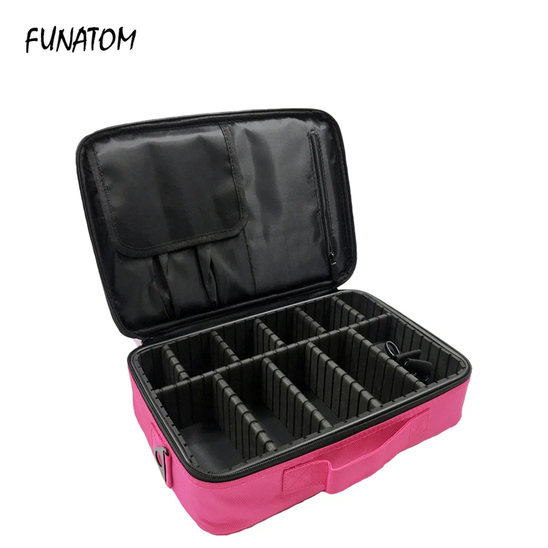 

Funatom Large Capacity Double Layer Rose red Organizer Makeup Bag Waterproof Professional Cosmetic Bag Women Travel Handbag