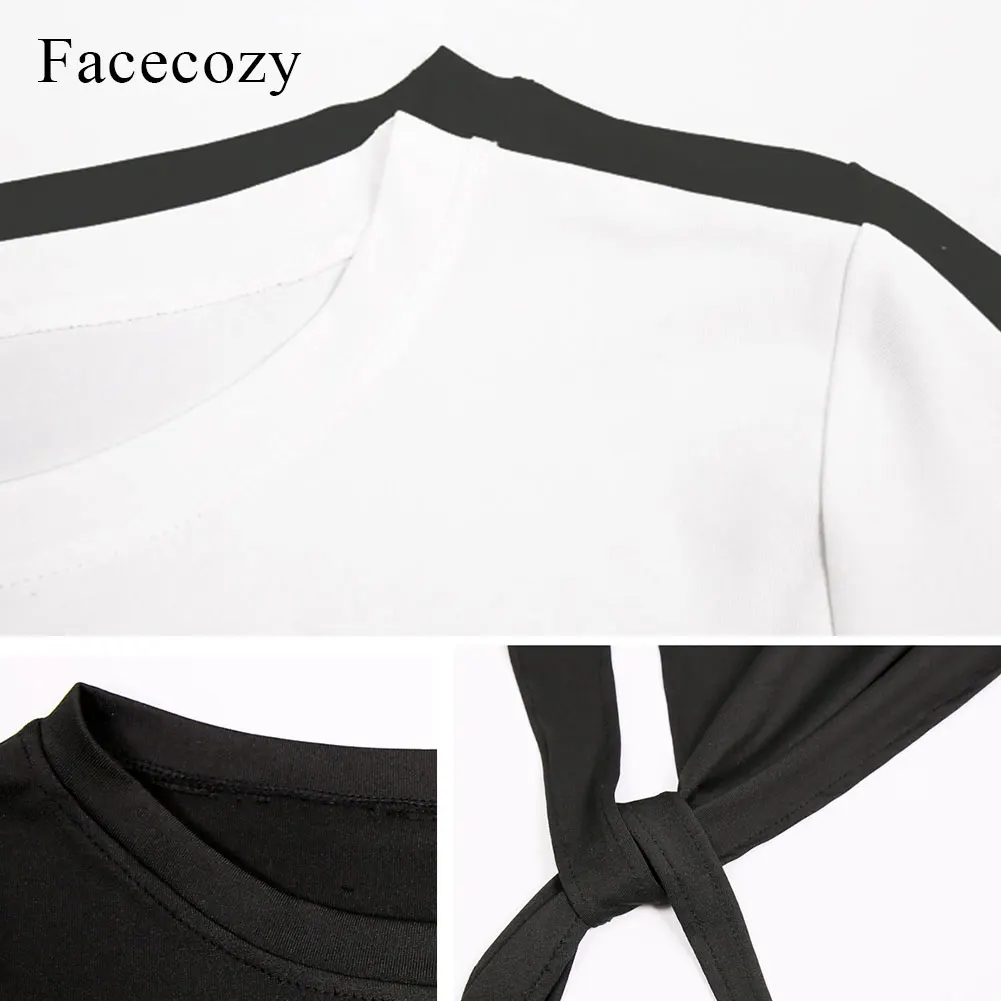 Женская Спортивная футболка с круглым вырезом Facecozy Однотонная завязками и