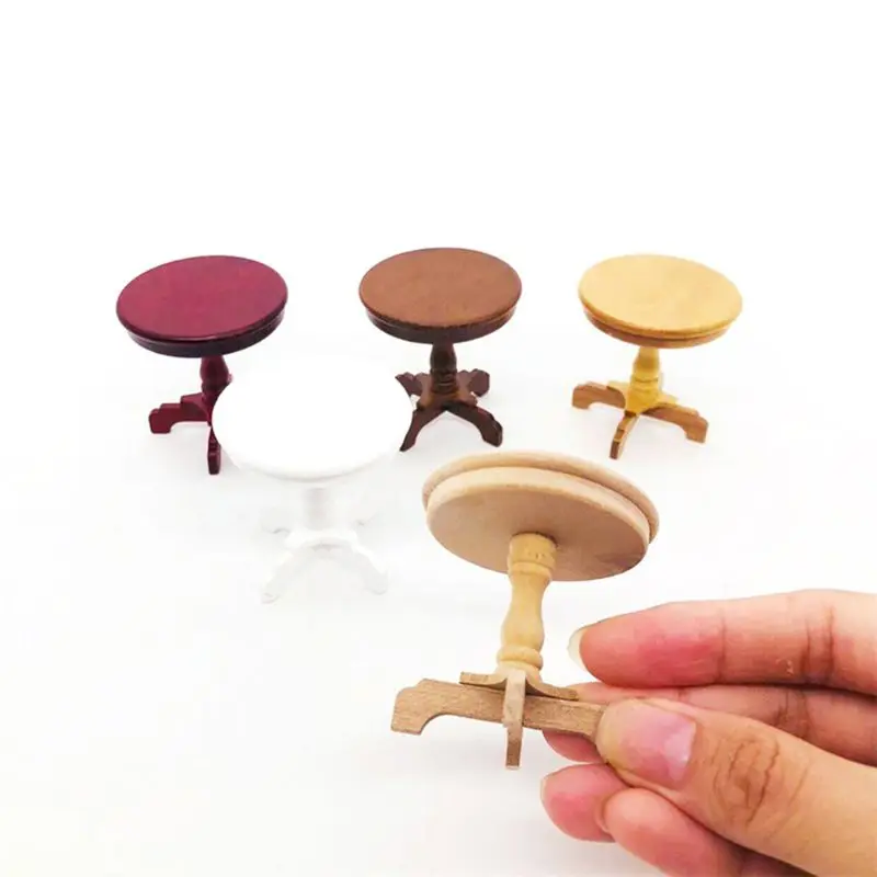 

2019 New 1Pc 1:12 Dollhouse Simulation Miniature Wooden Furniture Round Table Toy Dolls Baby Room for Kids Play-random color