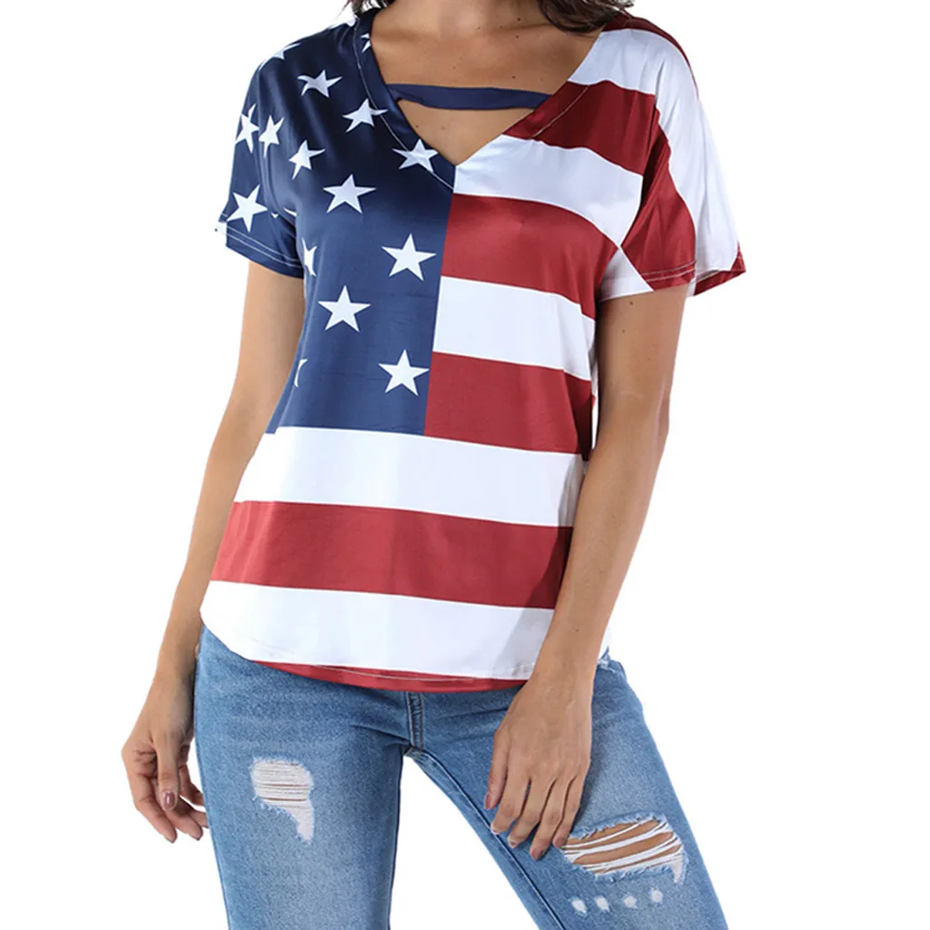 

Loose women's clothing 2019 Star Stripe USA Flag America T-Shirt Top Plus Size summer t shirt women new arrivals 45#G6