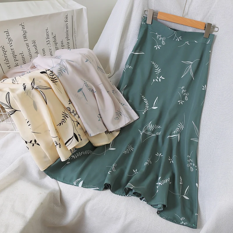 

Obrix 2019 Chiffon Tender Style Summer Flower Pattern A-Line Silhouette Female Skirt Natural Waistline