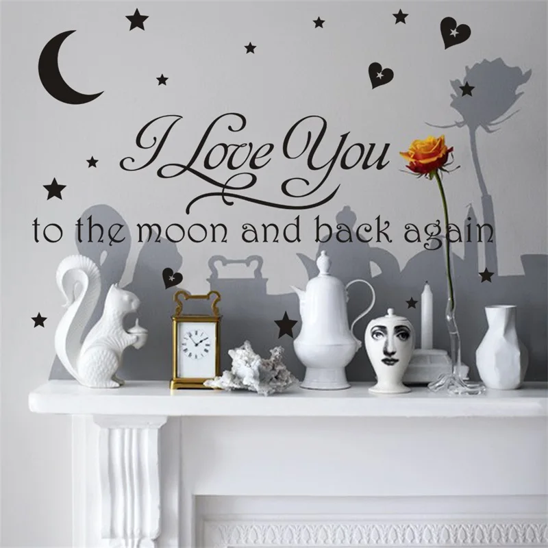 

New I Love You Quote Vinyl Wall Sticker Moon Stars Home Decor Stiker For Wall Decoration Kitchen Vinyl Decals for Family Posters