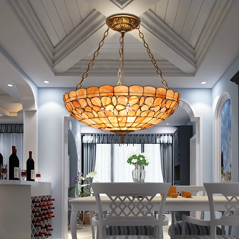 

20inch Tiffany Europe Shell Pendant Light European Mediterranean Style Dining Room Bedroom Bar Hanging Lighting