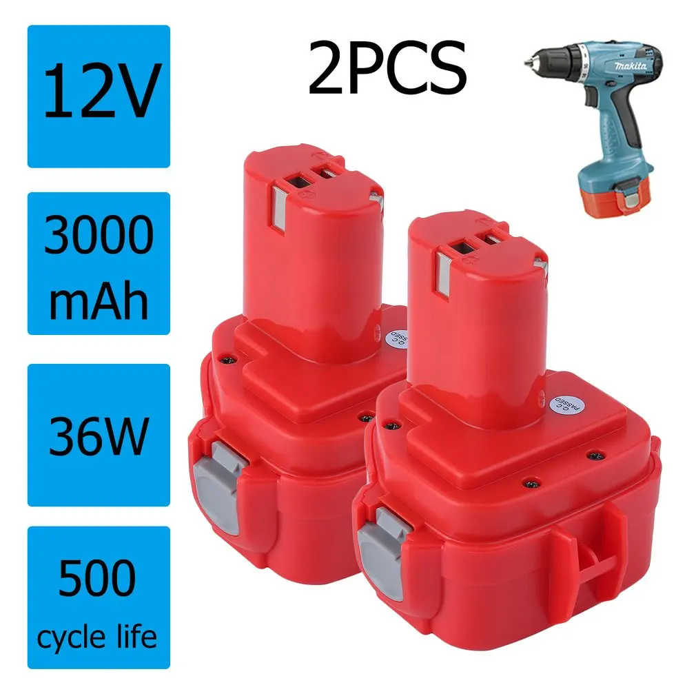 

2pcs 12V 3.0AH 3000mAh Rechargeable Ni-Mh Battery Power Tool Battery For Makita 1220 1222 1233 1234 1235 1925974 1925982