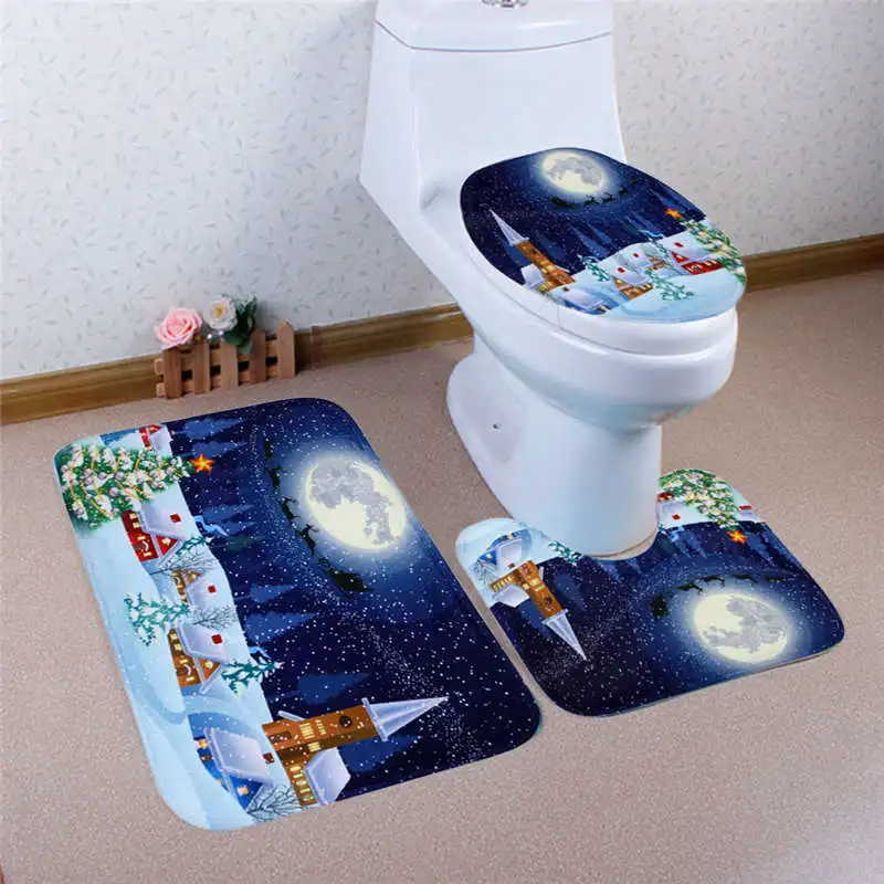 3PCS Home Christmas Toilet Foot Pad comfortable Seat Cover Radiator Cap Bathroom Sets good slip resistance #2o18#f (12)