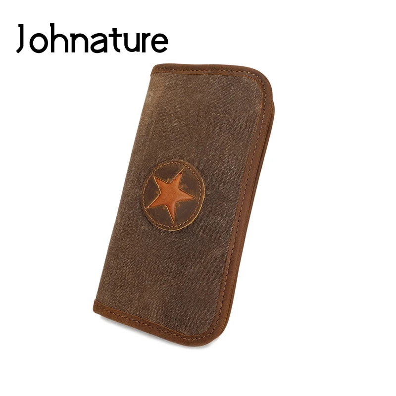 

Johnature 2019New Retro Canvas Men Women Long Wallets And Purses Waterproof Wallet Card Holder Clutch Wallet Multi-card Position