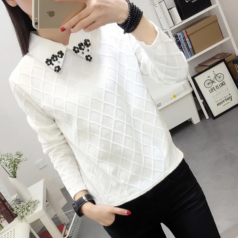 Goede Elegante T Shirts Herfst office lady Diamond lattice lange mouwen t shirt female8C22