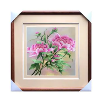 

Handmade 100% Mulberry Silk Thread Finished Suzhou Embroidery not include frame ,peony 35*35cm