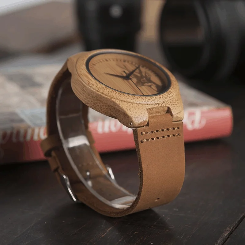 BOBO BIRD Elk Head Natural Wooden Watches With Genuine Cowhide Leather Lovers Luxury Wristwatch Mens Wood Watch as Gifts C-F29
