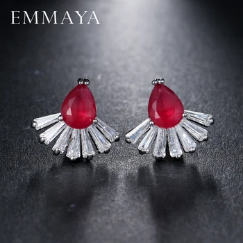 

EMMAYA Cute Crystal Stud Earring Paved Shiny Austrian Cubic Zirconia Trendy Silver-Color Jewelry for Women 6 Colors Options