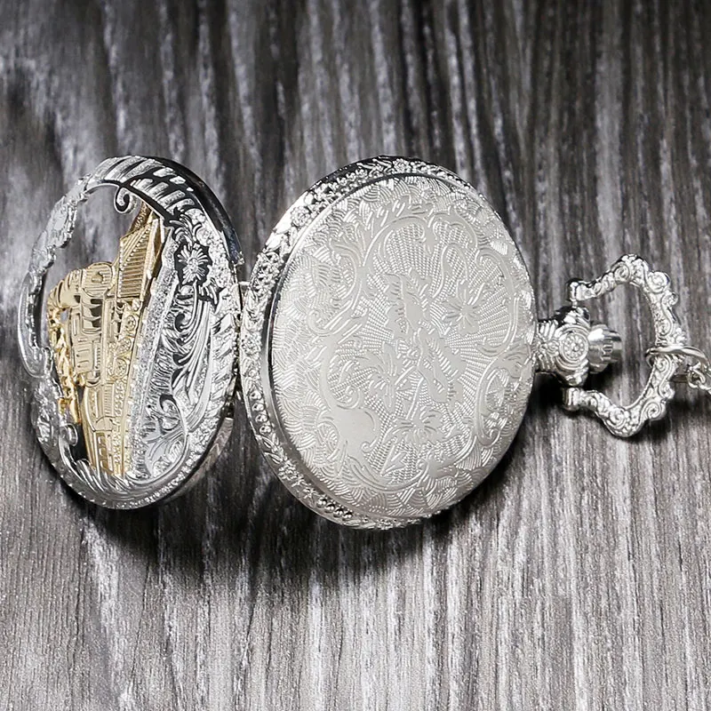 Luxury Vintage Silver Gold Train Hollow Quartz Necklace Pocket Watch Chain Pendant Clock Gifts for Men Women 2018 Top  Watch Man (5)