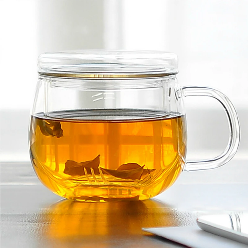 300ML tea mug glass flower tea mug with filter belt cover tea glass heat three cupsin Mugs from