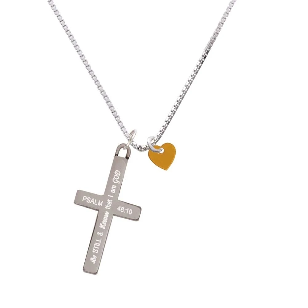 Acrylic 5/16 Gold Tone Heart - Be Still and Know - Cross Necklace