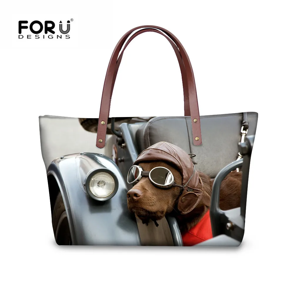 

FORUDESIGNS Women Top-handle Bag Cool Dog Print Female Large Shoulder Bags Pugs 3D Travel Beach Totes Cats Hot Bolsa Feminina