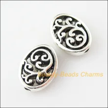 Новые 12 шт тибетский серебряный тон Овальный Цветок Плоские наборные бусины амулеты 9,5x12,5 мм