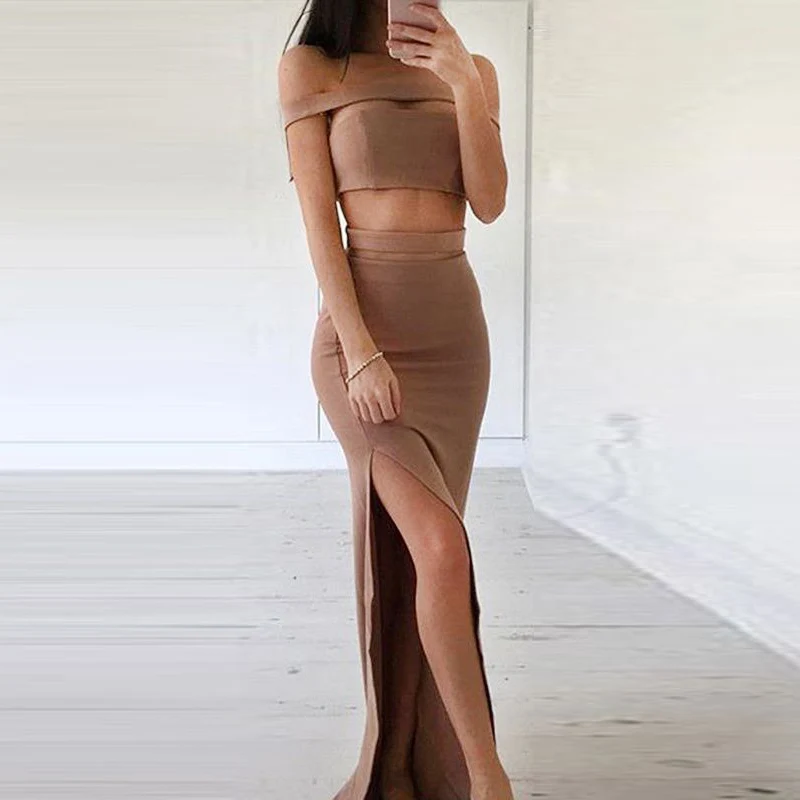 

Abendkleider Formal Dress Women Elegant Evening Dress Long 2020 Boat Neck Robe De Soiree High Slit Vestido De Festa