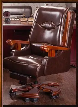 Из натуральной кожи роскошные кресло. Твердой древесины четвероногий компьютерный стул. Исправлена подлокотник кожа Art Офис chair.27
