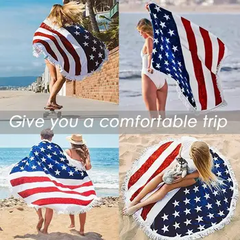 

2019 Newest Style Fashion American Flag Tapestry Round Beach Towel Tassels Microfiber Picnic Blanket Mat Tapestry mat