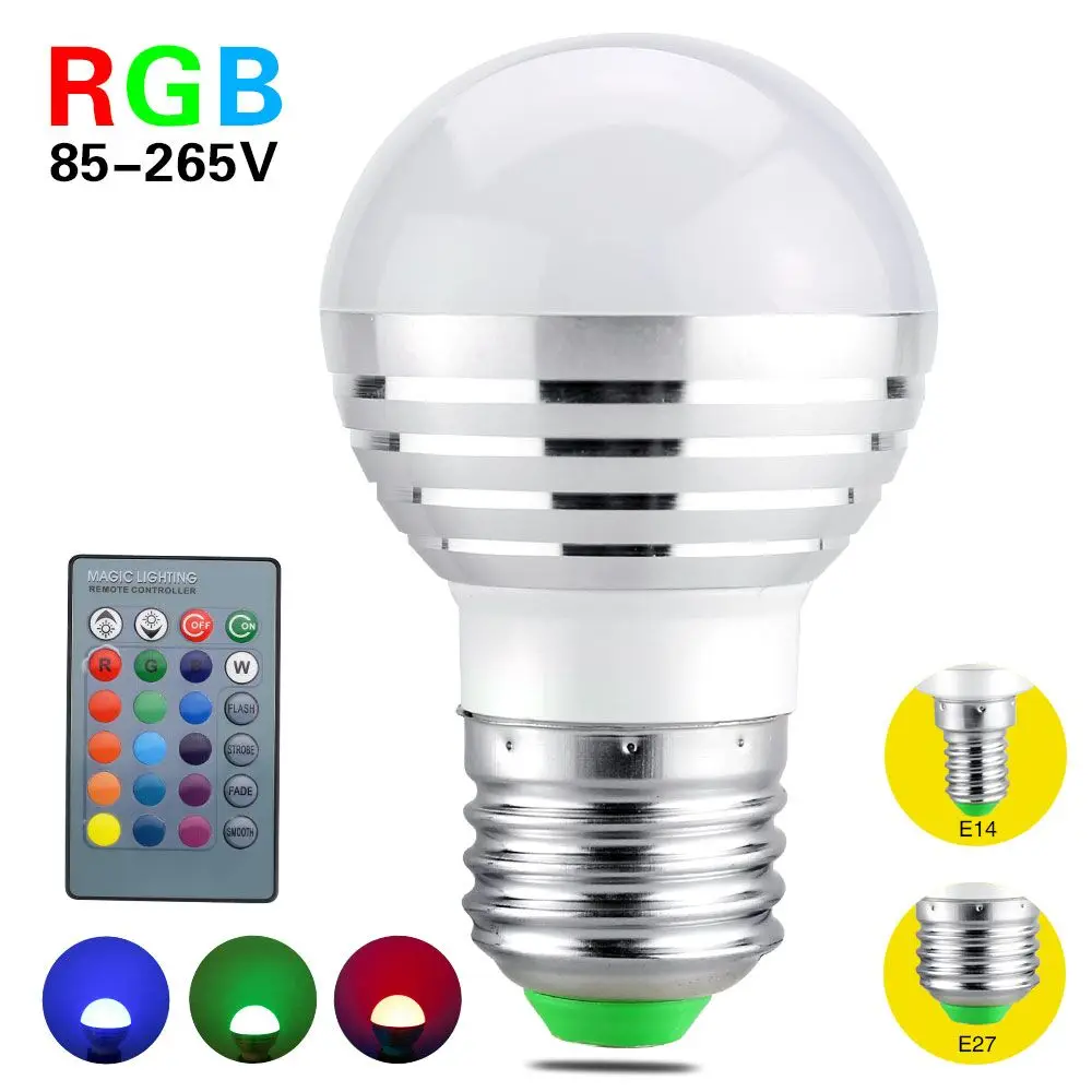 

2017 RGB LED Bulb E27 E14 5W LED Light Led Spotlight Spot lights 16 Color Change Dimmable Lampada 110v 220v 24Keys Remote