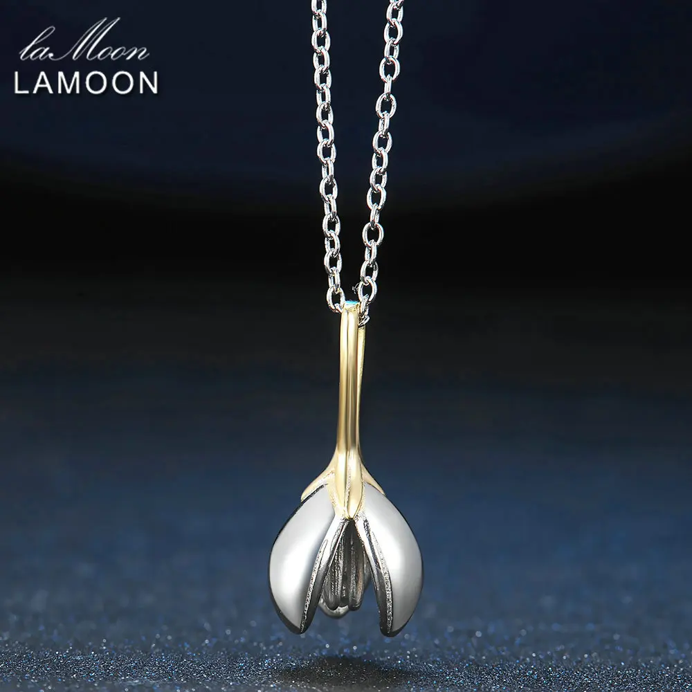LAMOON 2017 New Two Colors Magnolia Denudate Flower S925 Chain Pendant Necklace 925-Sterling-Silver Jewelry for Women LMNY029