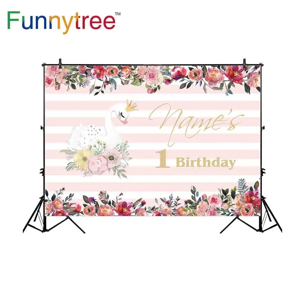 

Funnytree backdrops for photography studio pink stripes swan flowers birthday party for girl professional background photocall