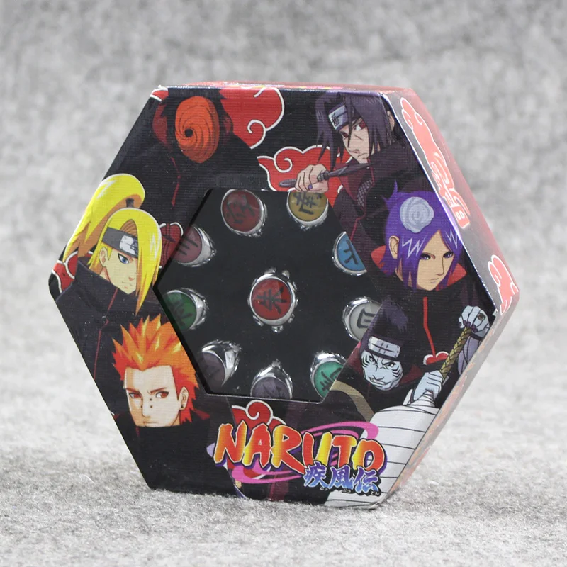 

10pcs/lot New Anime Naruto Cartoon Akatsuki Members Ring Set Akatsuki Finger Ring Cosplay Accessories For Boys And Girls Toys