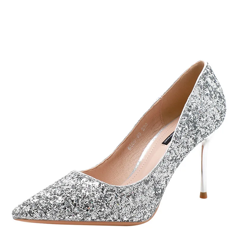 Wedding Shoes Womens Single Shoes Shallow Sequins Tip High-heeled Shoes Fine-heeled 2019 New Women's Shoes Fashion Spring Summer Wedding Shoes Womens Single Shoes Shallow Sequins Tip High-heeled Shoes Fine-heeled 2019 New Women's Shoes Fashion Spring Summer