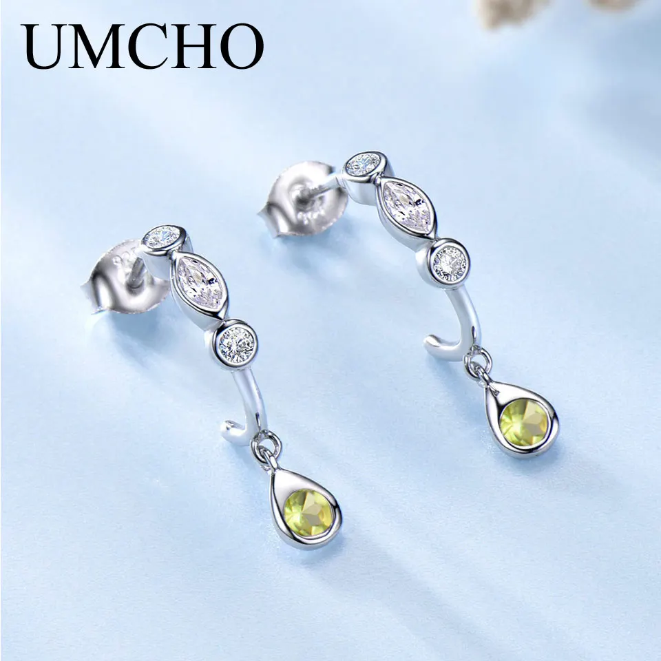 

UMCHO Natural Peridot Gemstone Earrings 925 Sterling Silver Drop Earrings Designer Jewelry Fine Earrings For Women Special Gift