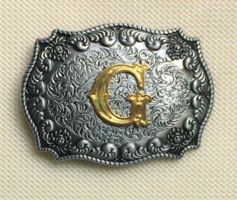 Retail 10 Different Style Western Men Golden Initial Letter Belt