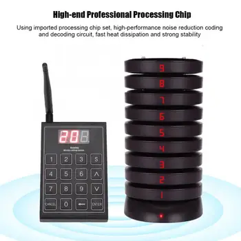 

SU-680 Restaurant Wireless Coaster Pager Queuing Calling System Guest Paging System 1 Keypad Transmitter+10 Pagers