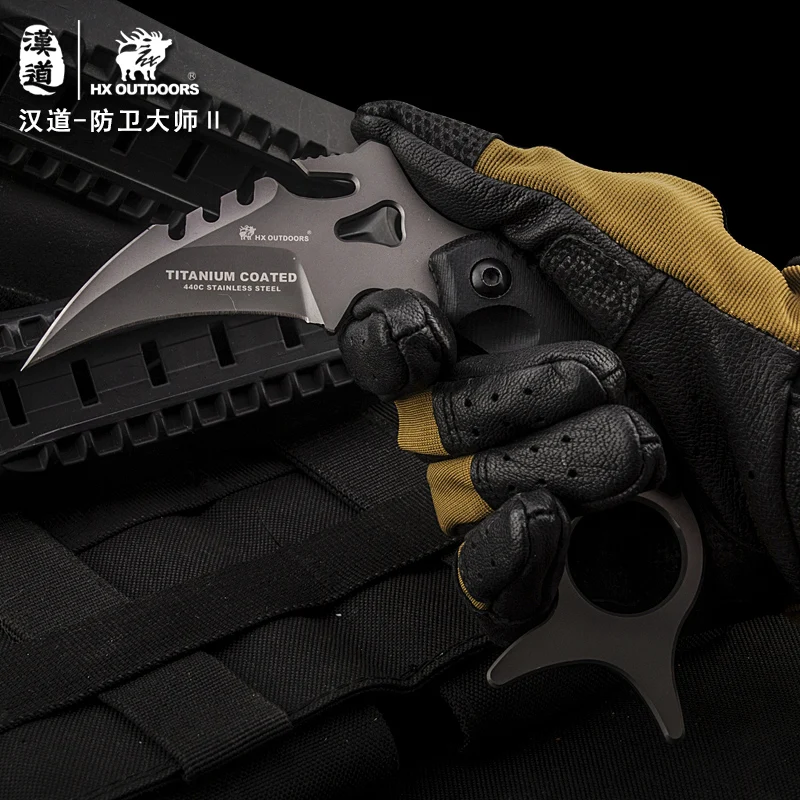HX нож с фиксированным лезвием для улицы Karambit 440C Лезвие титановым покрытием K10